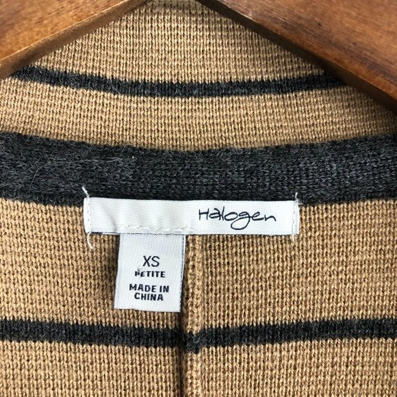 Halogen Women's Size XSP Merino Wool Blend Brown Grey Striped Cardigan Jacket - Picture 7 of 10